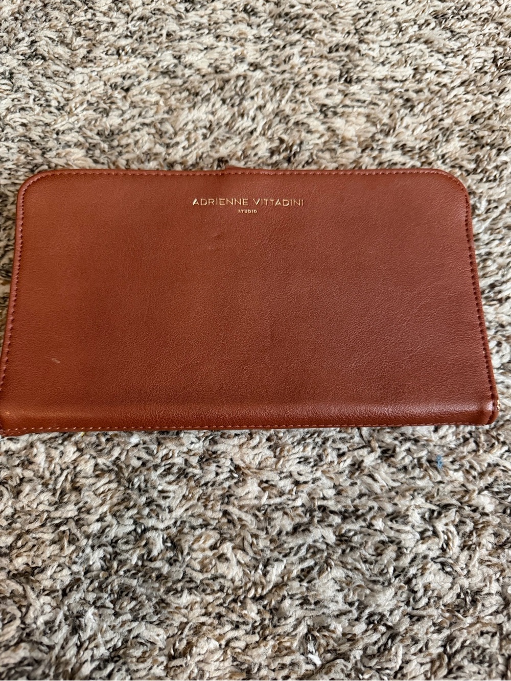 Adrienne Vittadini Brown Leather Zip Wallet with versatile wrist strap